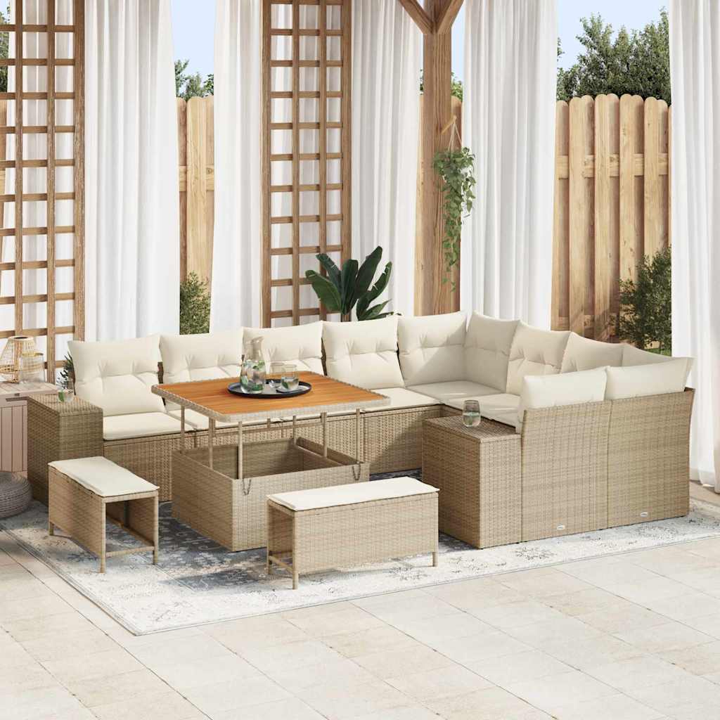 Tuin Sofa Set met kussen 12 pcs Beige poly rattan is nu te koop bij PeponiXL, paradijselijk wonen!