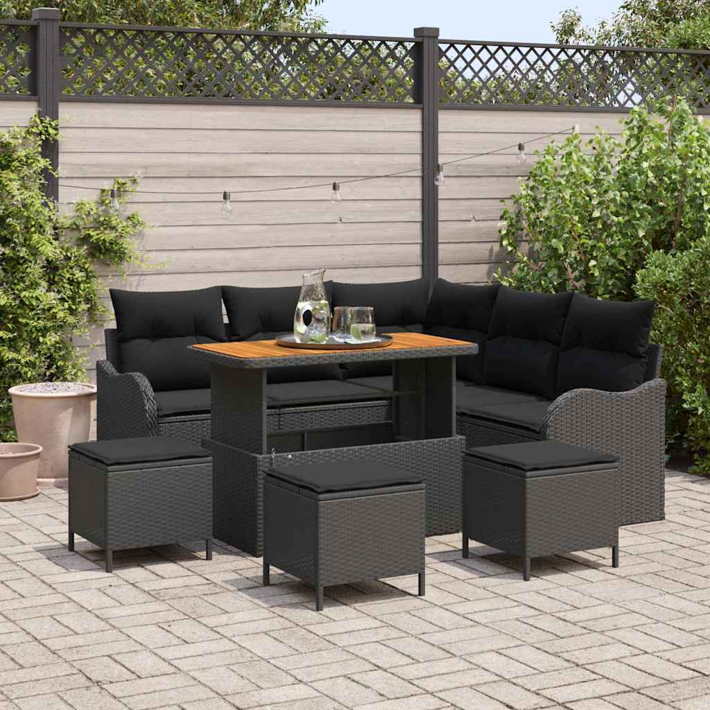 Tuin Sofa Set met kussen met opslag met kussen 9 pcs Zwart is nu te koop bij PeponiXL, paradijselijk wonen!