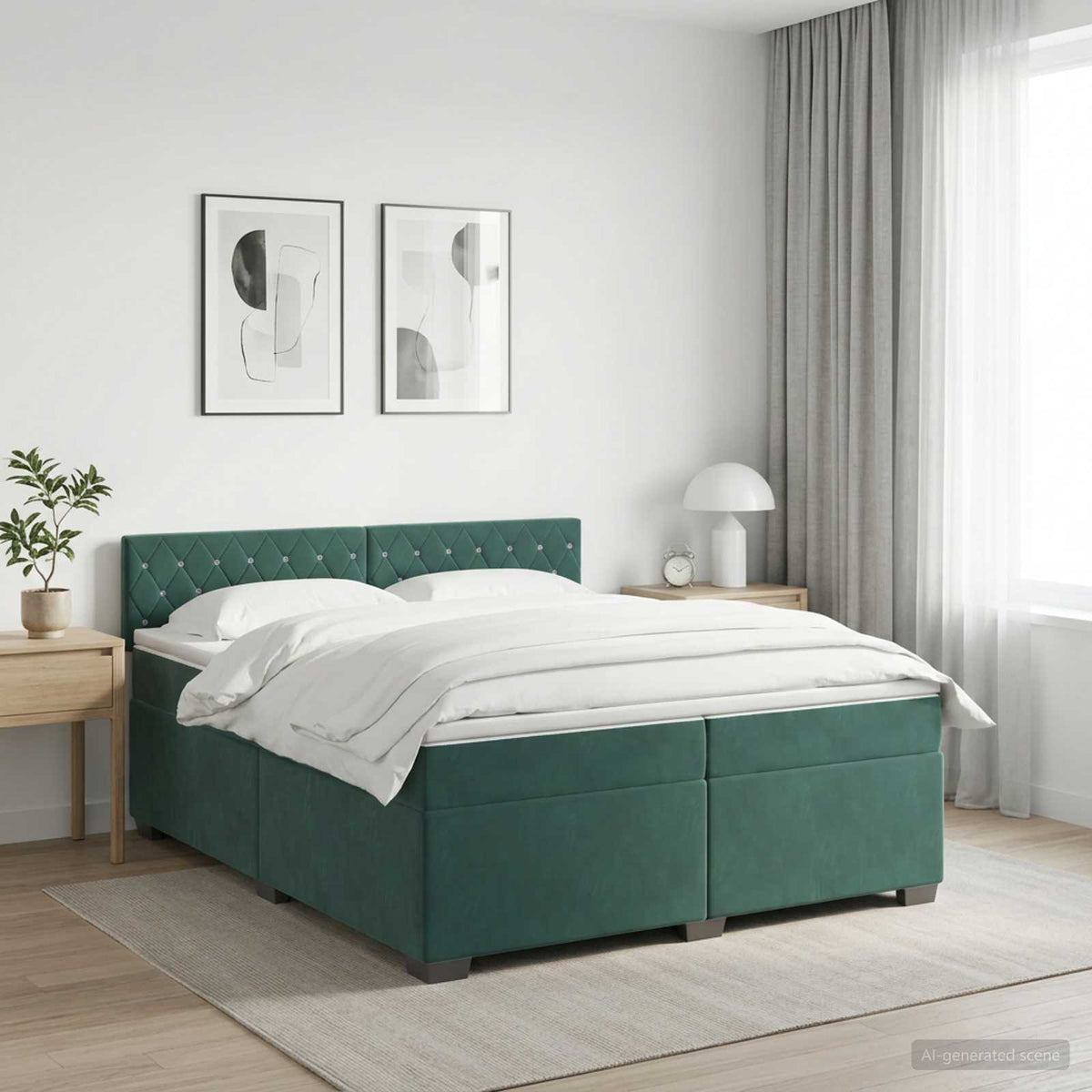 Boxspringbed met matras Donkergroen 200 x 200 cm Fluweel is nu te koop bij PeponiXL, paradijselijk wonen!