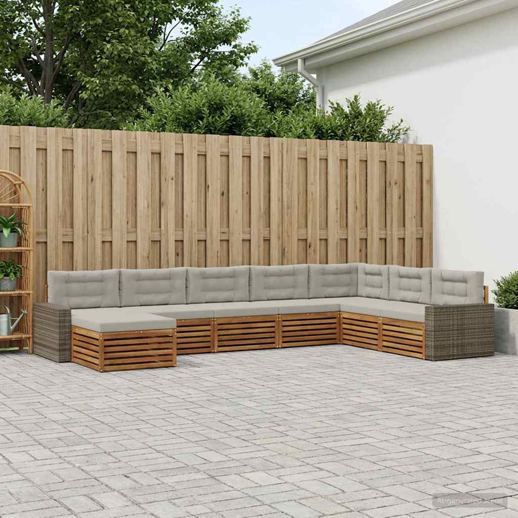 Buiten bankenset met kussen 8 pcs Naturel en lichtgrijs is nu te koop bij PeponiXL, paradijselijk wonen!