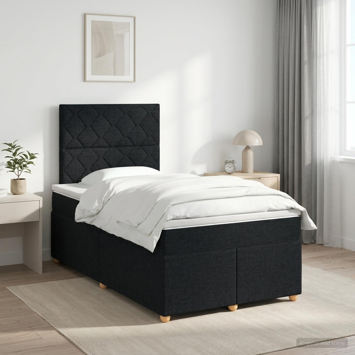 Boxspringbed met matras met hoofdeinde Zwart 120 x 190 cm Stof is nu te koop bij PeponiXL, paradijselijk wonen!