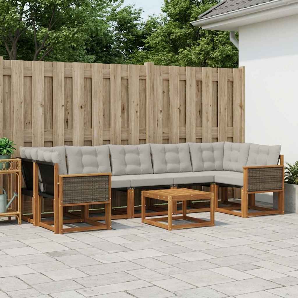 Buiten bankenset met kussen 8 pcs Naturel en lichtgrijs is nu te koop bij PeponiXL, paradijselijk wonen!