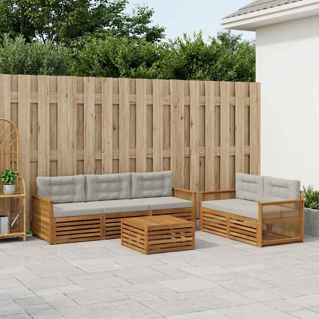 Buiten bankenset met kussen 6 pcs Naturel en lichtgrijs is nu te koop bij PeponiXL, paradijselijk wonen!