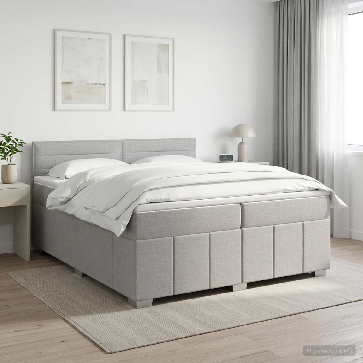 LED Boxspring Bed met Matras Lichtgrijs 200 x 200 cm Stof is nu te koop bij PeponiXL, paradijselijk wonen!