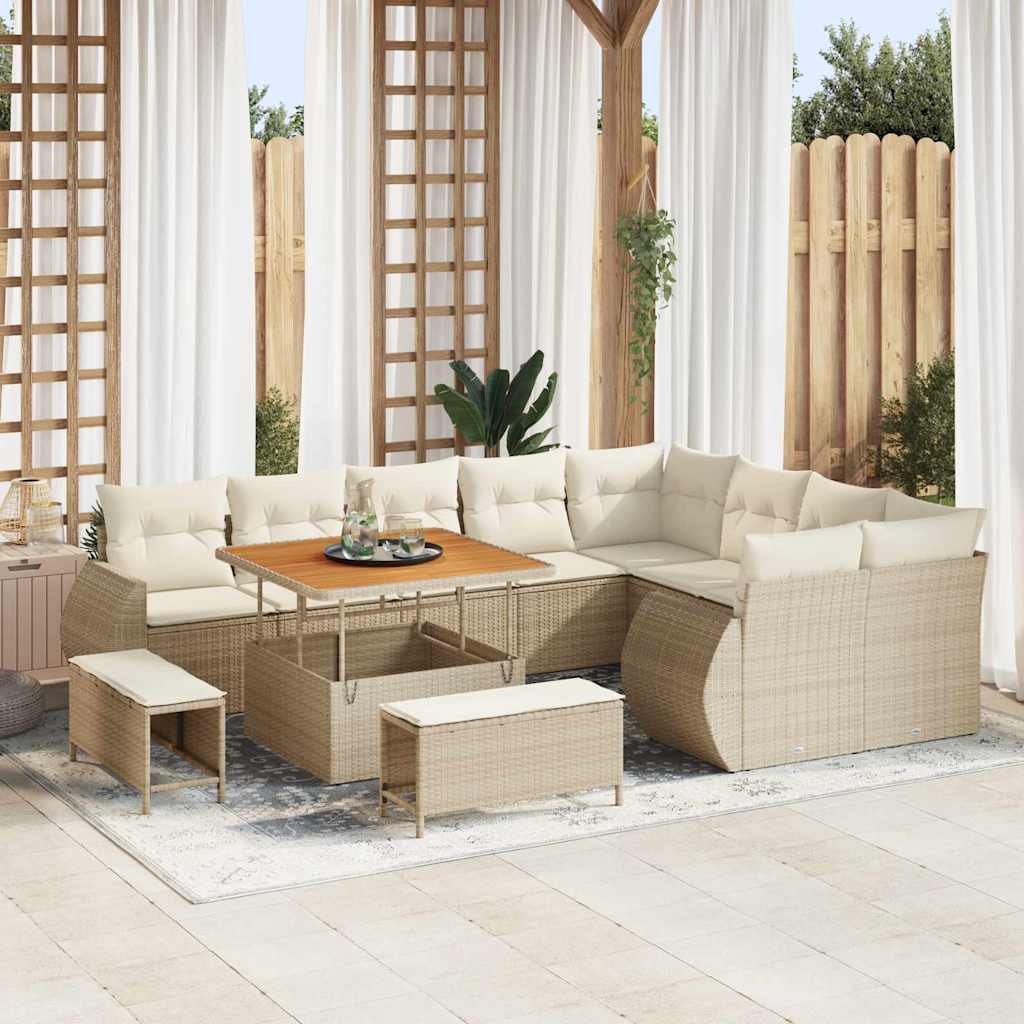 Tuinbankenset 12 pcs Beige poly rattan is nu te koop bij PeponiXL, paradijselijk wonen!