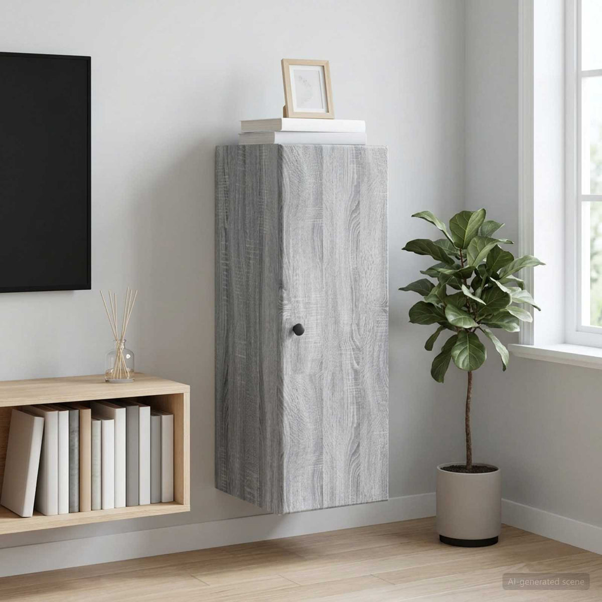 Wandkast Grijs Sonoma 33 x 34,5 x 90 cm Bewerkt hout is nu te koop bij PeponiXL, paradijselijk wonen!