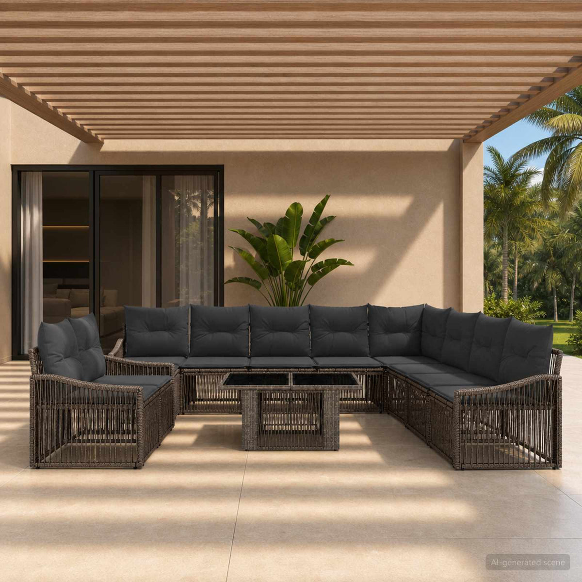 Tuinbankenset 11 st Grijs en Donkergrijs poly rattan is nu te koop bij PeponiXL, paradijselijk wonen!