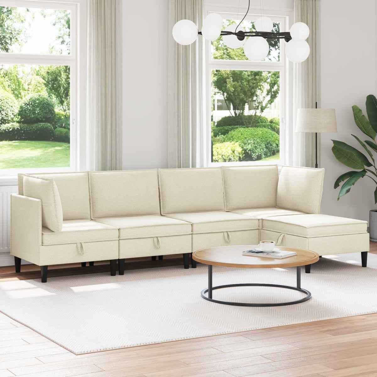 Woonkamer Meubelset 5 pcs Crèmekleurig Stof is nu te koop bij PeponiXL, paradijselijk wonen!