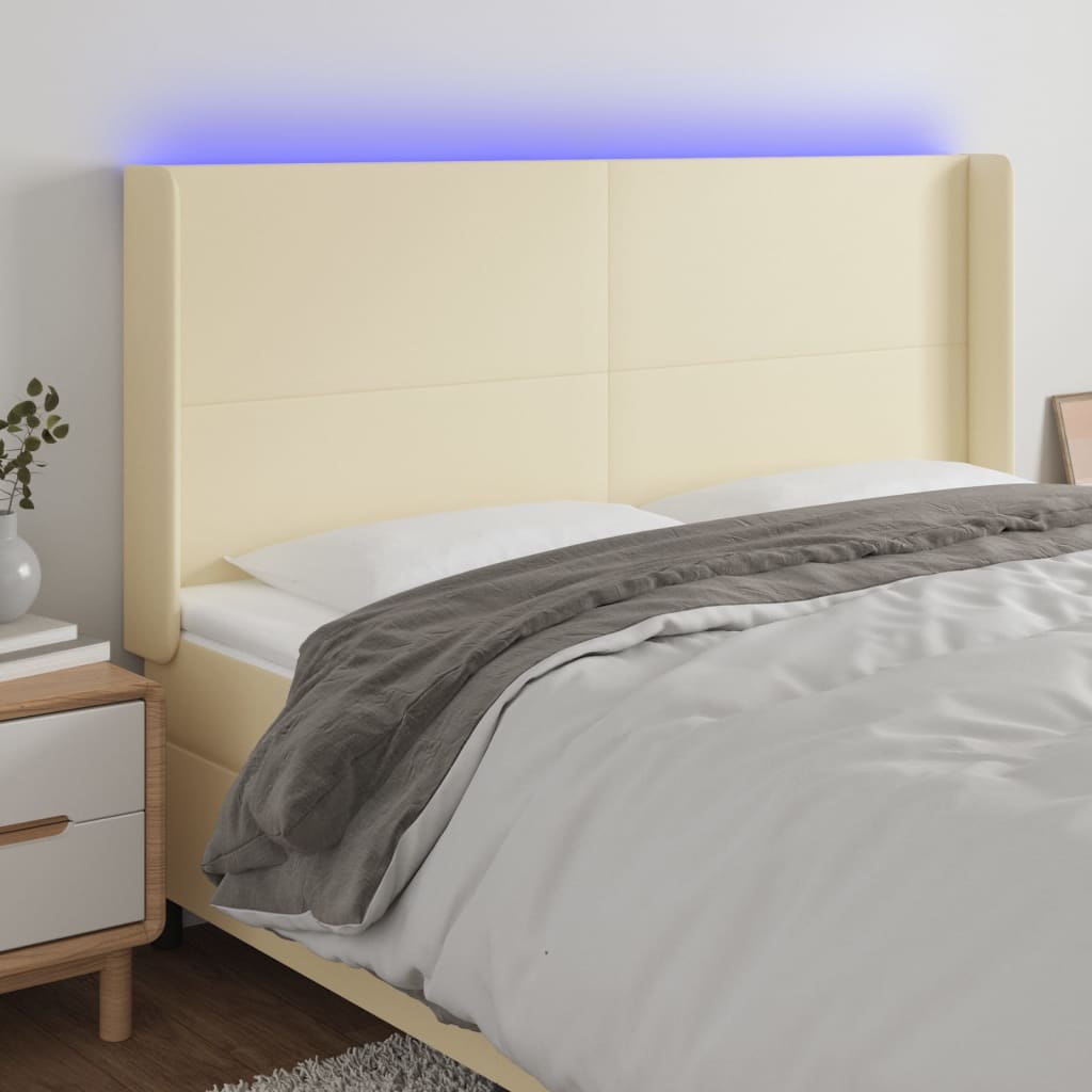 Hoofdbord LED 183x16x118/128 cm kunstleer crèmekleurig is nu te koop bij PeponiXL, paradijselijk wonen!