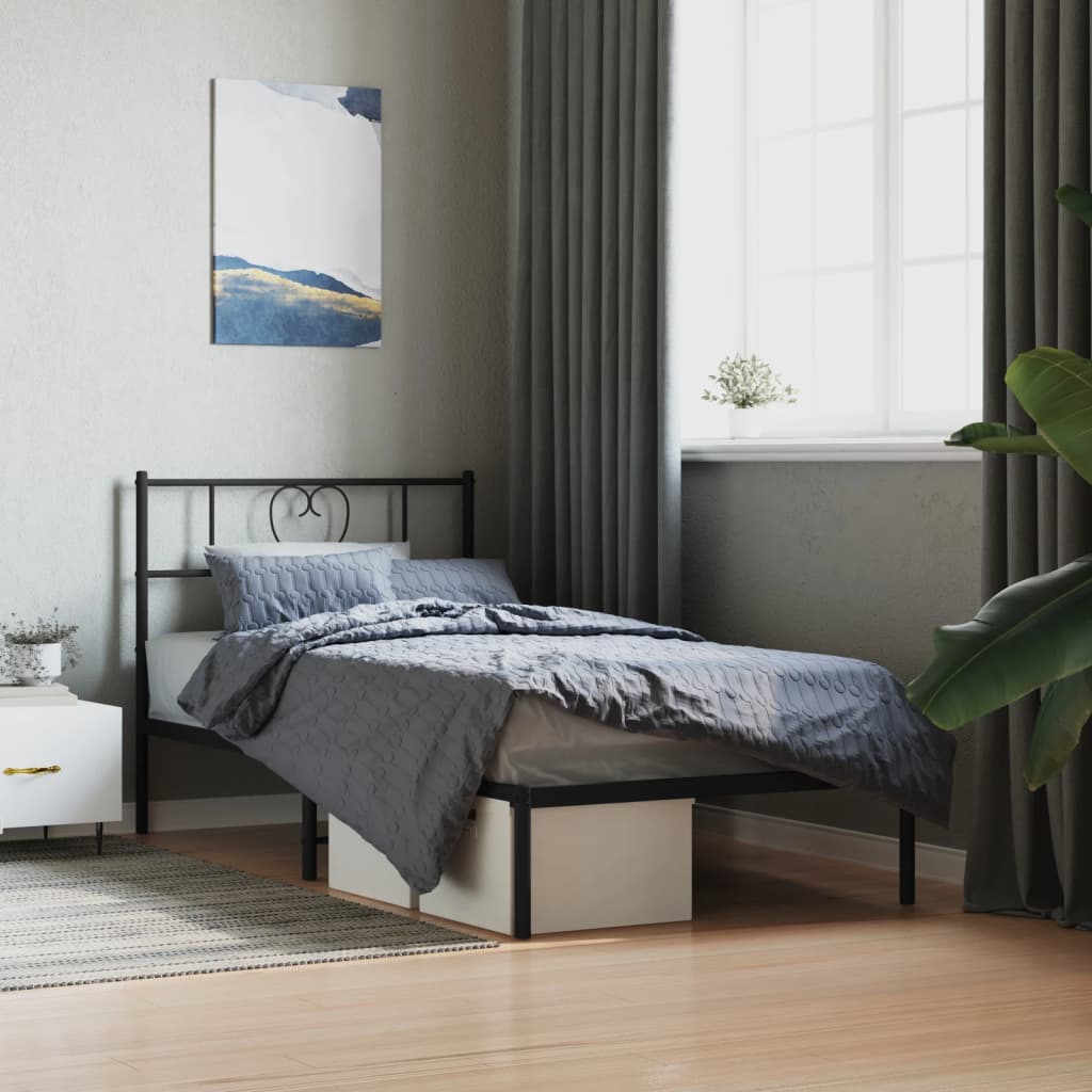 Bedframe met hoofdbord metaal zwart 75x190 cm is nu te koop bij PeponiXL, paradijselijk wonen!