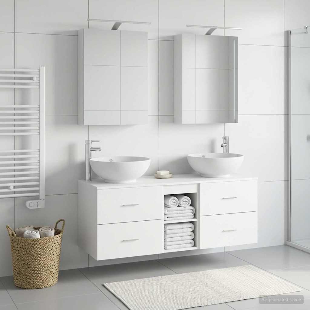 vidaXL Badkamermeubelset 5 st Wit Bewerkt hout en glas
