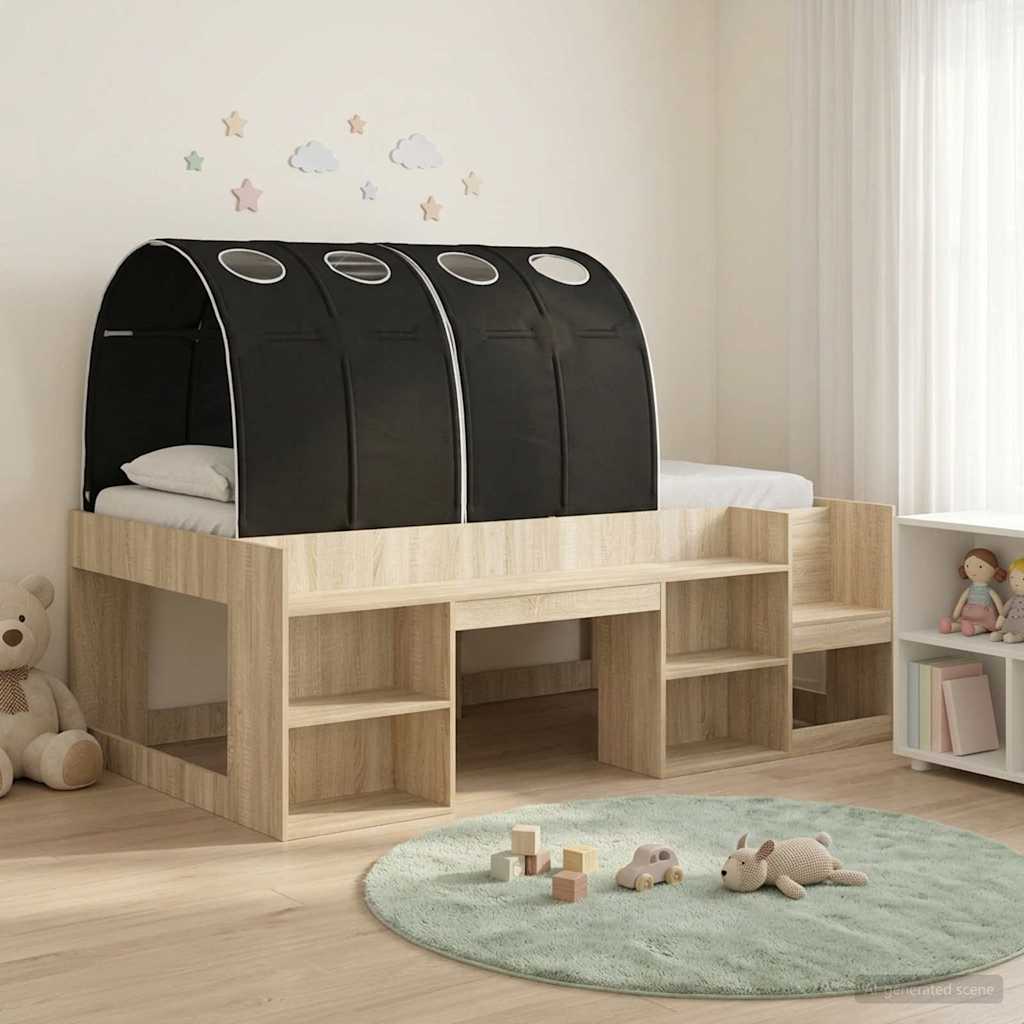 Bedframe met tunnel met plank 3 st Sonoma Eiken en Zwart is nu te koop bij PeponiXL, paradijselijk wonen!