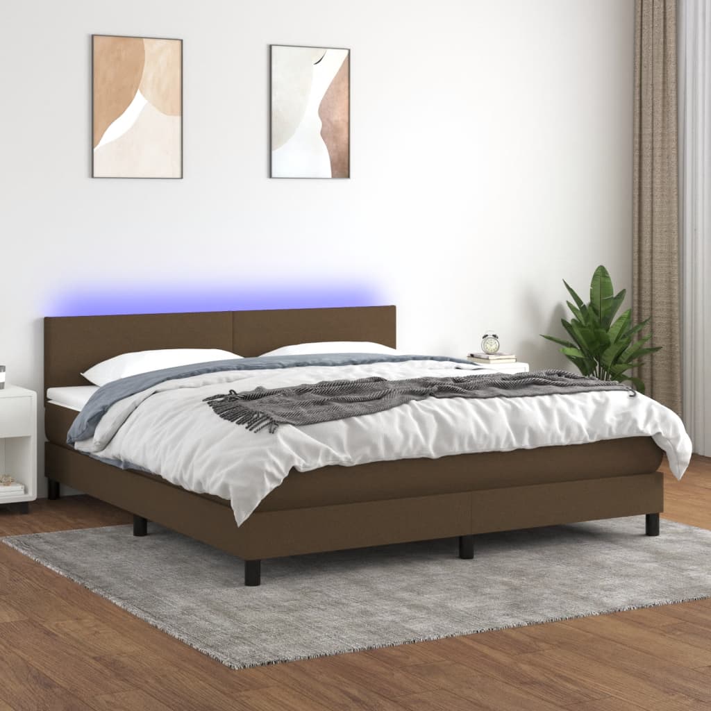 Boxspring met matras en LED stof donkerbruin 160x200 cm is nu te koop bij PeponiXL, paradijselijk wonen!