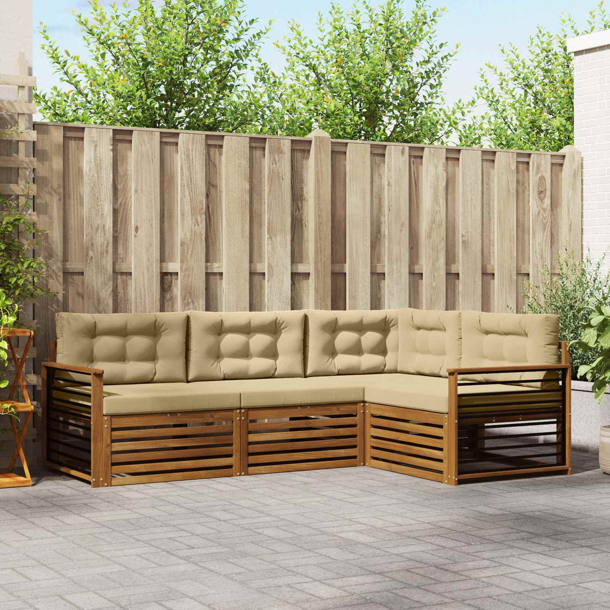 Buiten bankenset met kussen 4 pcs Natuurlijk en Beige is nu te koop bij PeponiXL, paradijselijk wonen!