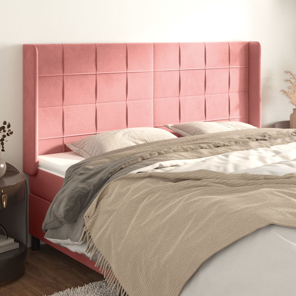 Hoofdbord met randen 203x16x118/128 cm fluweel roze is nu te koop bij PeponiXL, paradijselijk wonen!