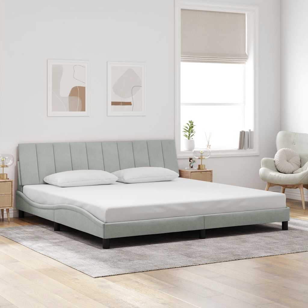 Bedframe zonder matras "Hanko" 200x200 cm fluweel lichtgrijs is nu te koop bij PeponiXL, paradijselijk wonen!