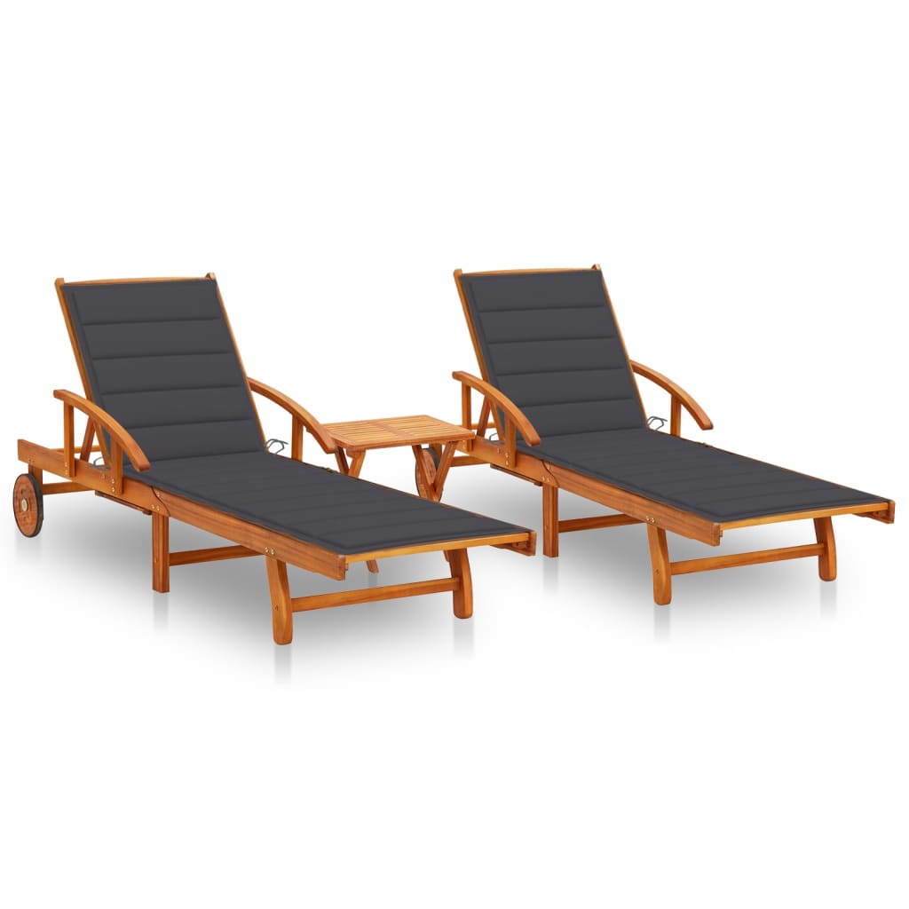Ligstoelen 2 st met tafel en kussens massief acaciahout is nu te koop bij PeponiXL, paradijselijk wonen!