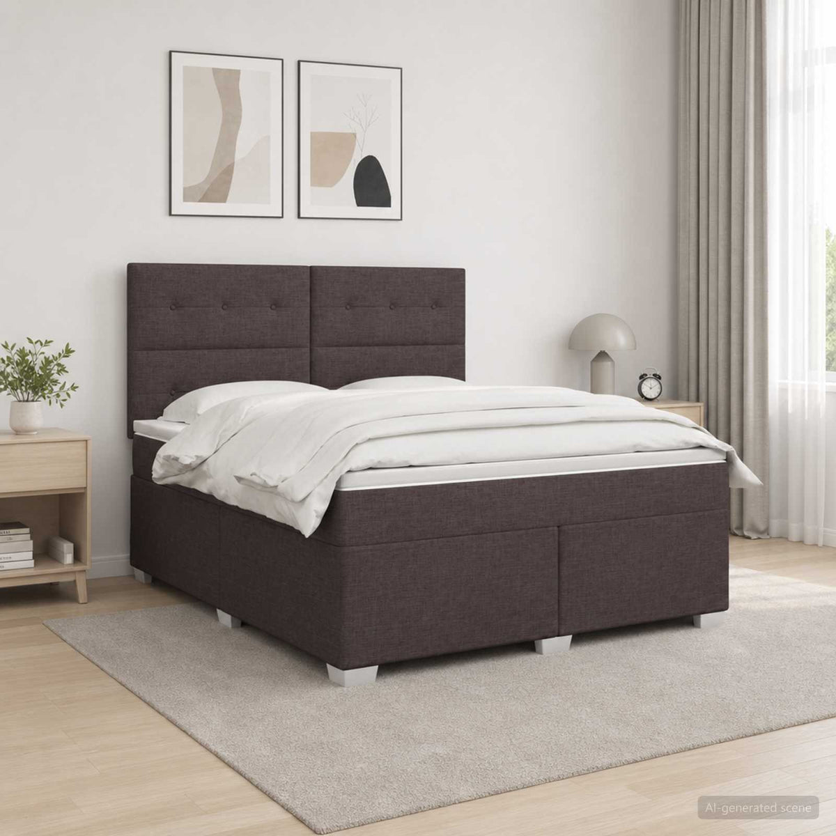 Boxspringbed met matras Donkerbruin 140 x 190 cm Stof is nu te koop bij PeponiXL, paradijselijk wonen!