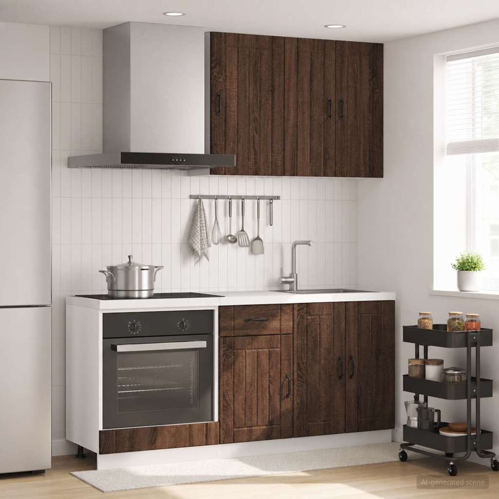 Keukenblok LUCCA 5 pcs Bruin eiken Bewerkt hout is nu te koop bij PeponiXL, paradijselijk wonen!