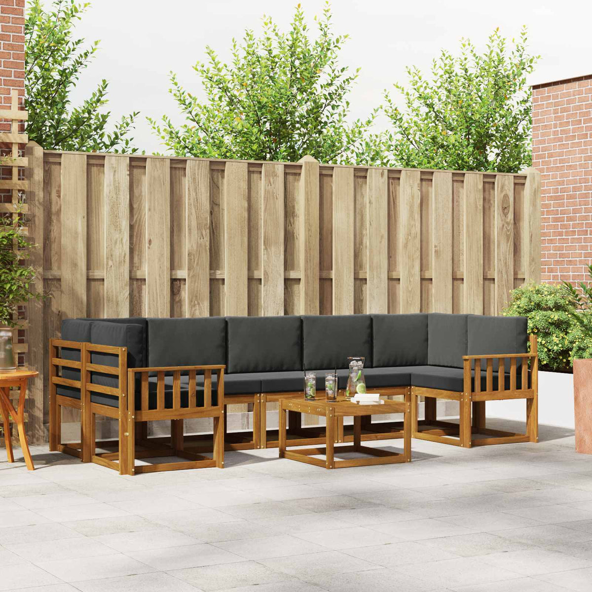 Buiten bankenset met kussen 8 pcs Natuurlijk en Antraciet is nu te koop bij PeponiXL, paradijselijk wonen!
