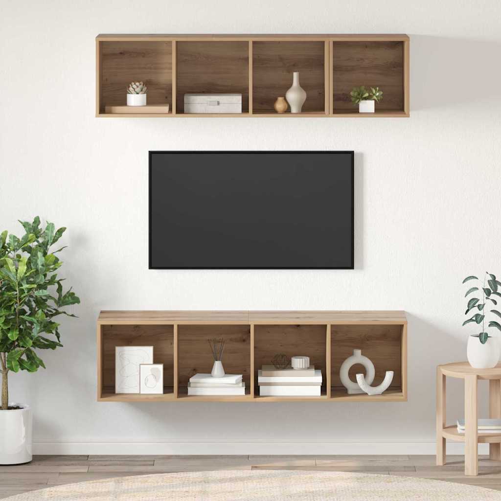 Tv-meubelset Wandgemonteerd 3 pcs Artisan Eiken Bewerkt hout is nu te koop bij PeponiXL, paradijselijk wonen!