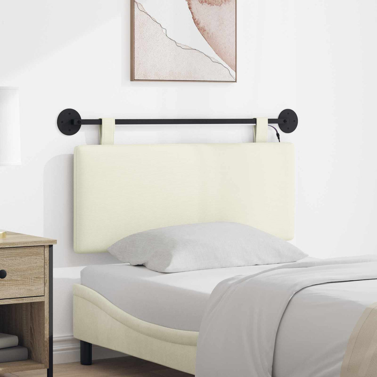 Hangend hoofdbord Met LED-verlichting Crèmekleurig Katoen Stof is nu te koop bij PeponiXL, paradijselijk wonen!