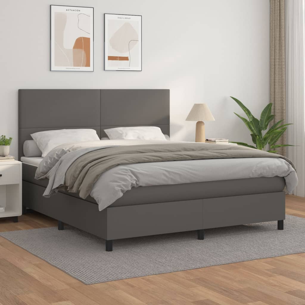 Boxspring met matras kunstleer grijs 160x200 cm is nu te koop bij PeponiXL, paradijselijk wonen!