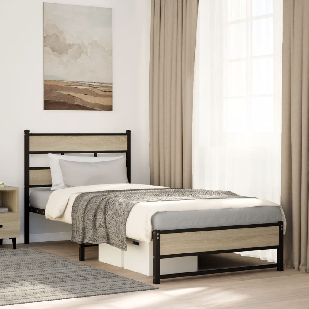 Bedframe zonder matras metaal sonoma eikenkleurig 90x190 cm is nu te koop bij PeponiXL, paradijselijk wonen!