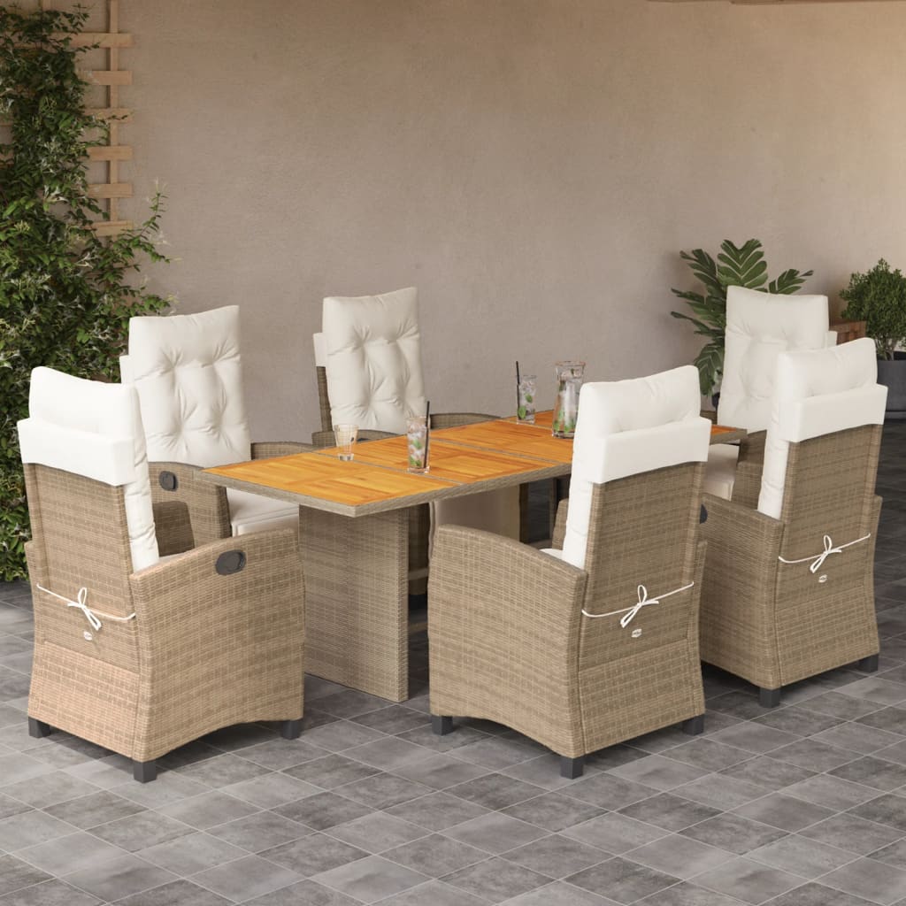 7-delige Tuinset met kussens poly rattan beige is nu te koop bij PeponiXL, paradijselijk wonen!