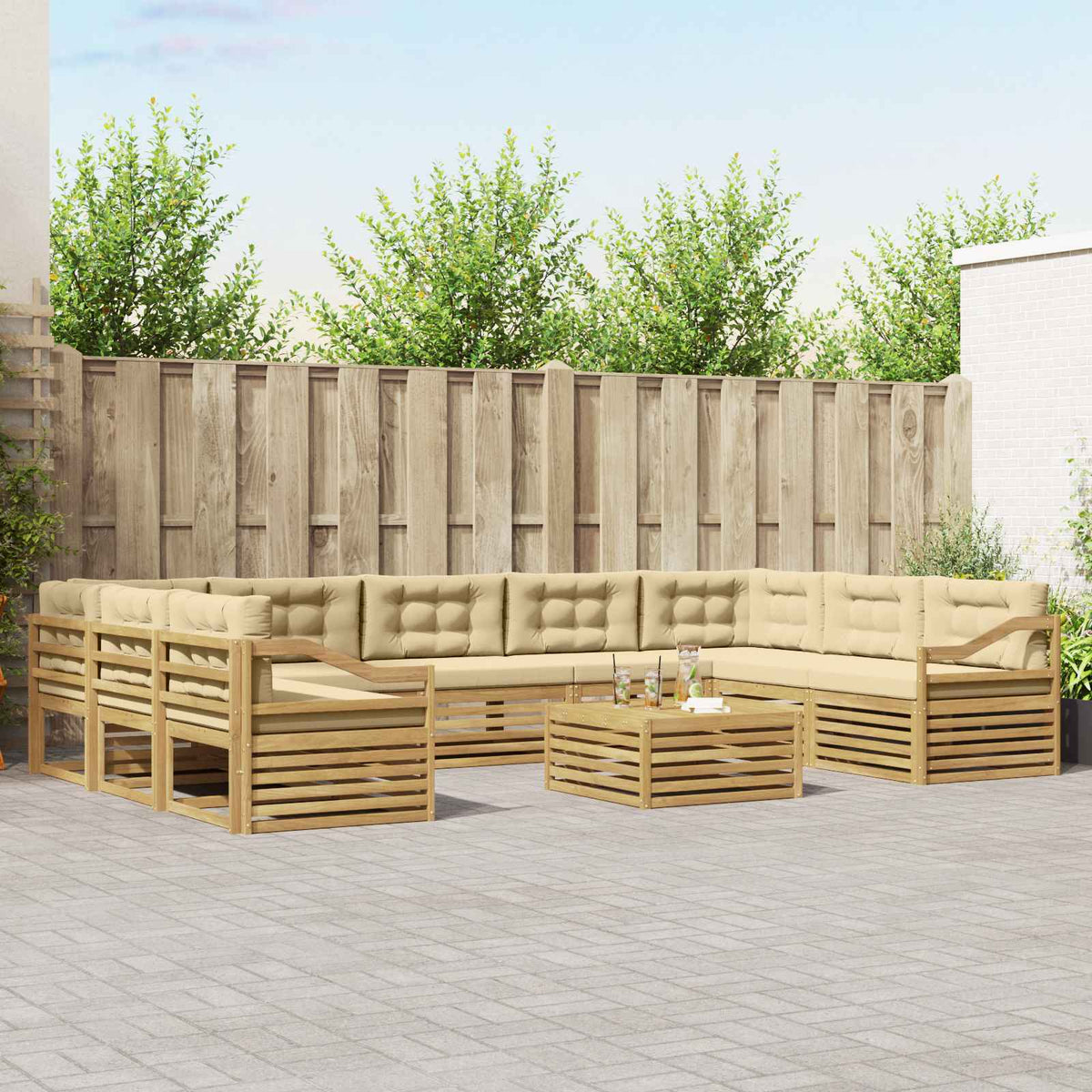 Buiten bankenset met kussen 10 pcs Wit en Beige Polyester is nu te koop bij PeponiXL, paradijselijk wonen!