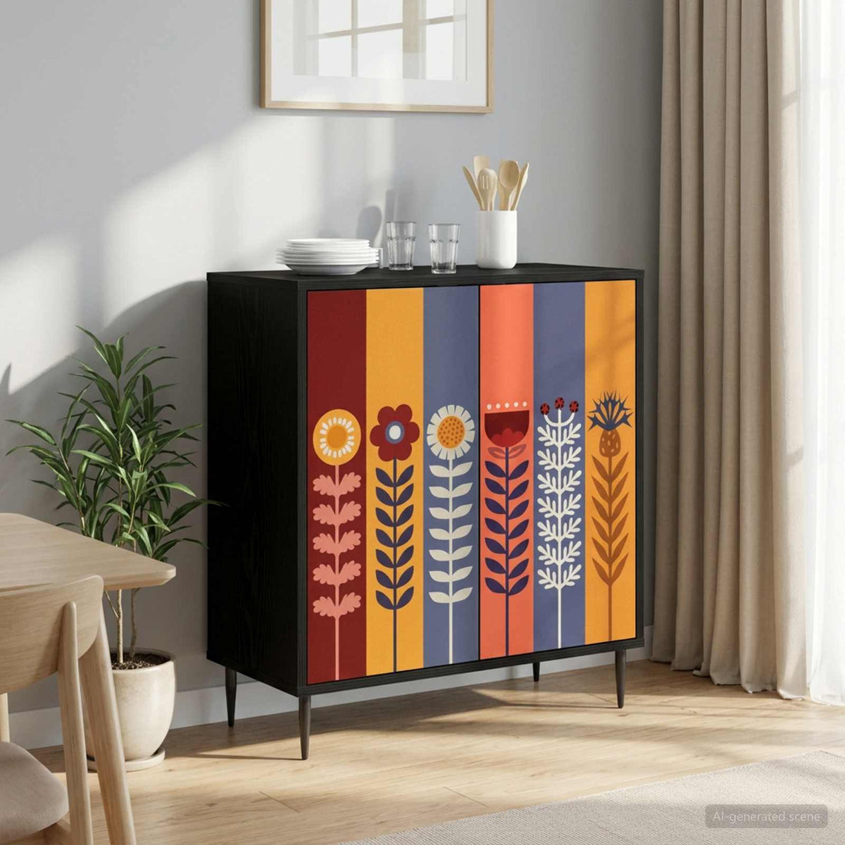 Dressoir ESSEN Zwart eiken 69 x 33 x 76 cm Bewerkt hout is nu te koop bij PeponiXL, paradijselijk wonen!
