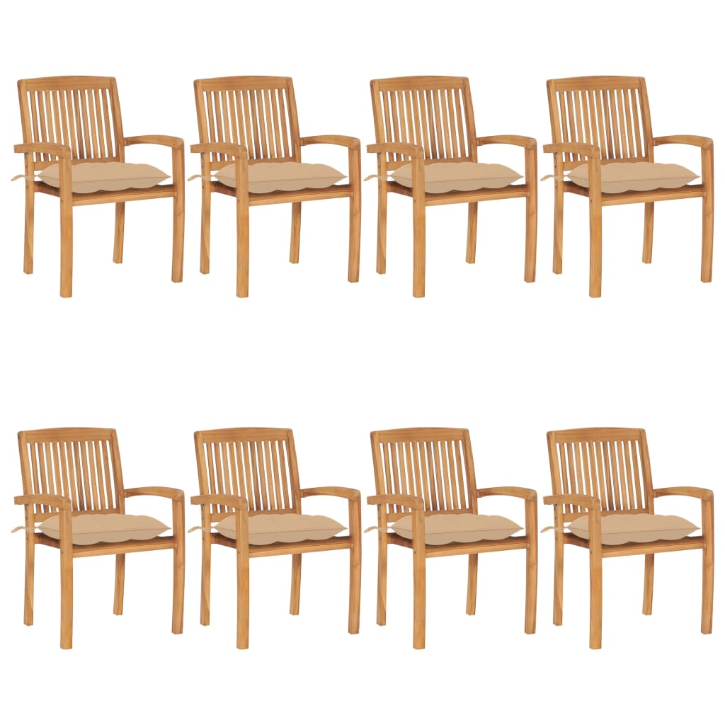 Tuinstoelen stapelbaar 8 st met kussens massief teakhout is nu te koop bij PeponiXL, paradijselijk wonen!