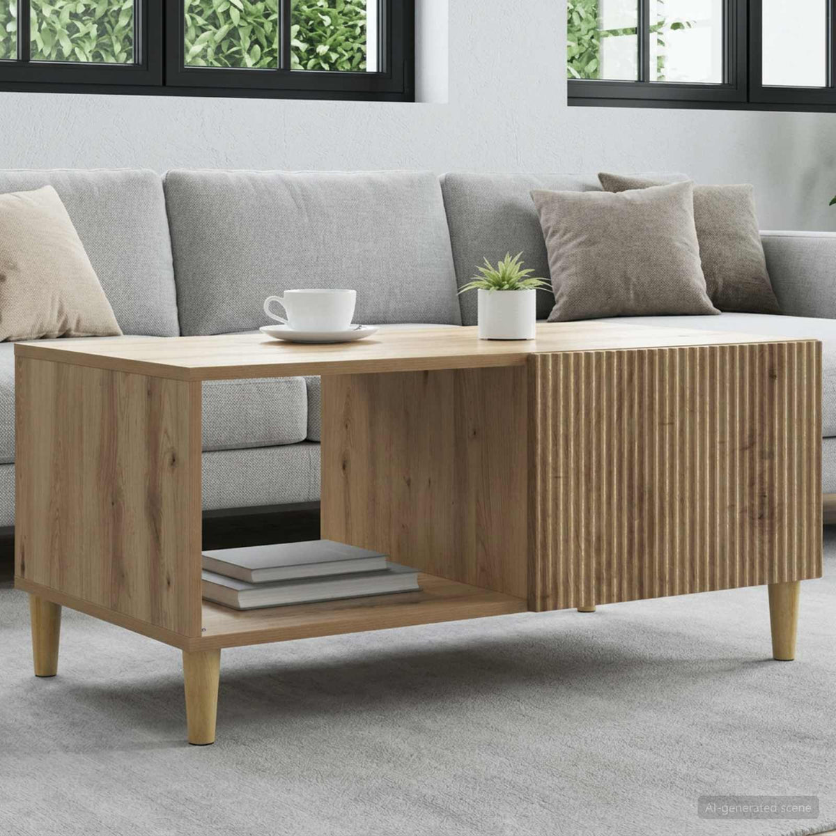 Salontafel Artisanaal eiken 90 x 50 x 40 cm Bewerkt hout is nu te koop bij PeponiXL, paradijselijk wonen!