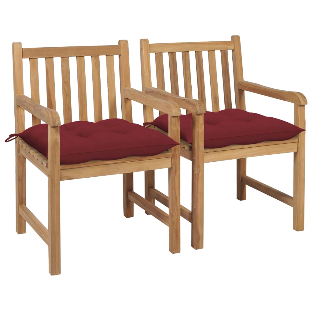 Tuinstoelen 2 st met wijnrode kussens massief teakhout is nu te koop bij PeponiXL, paradijselijk wonen!