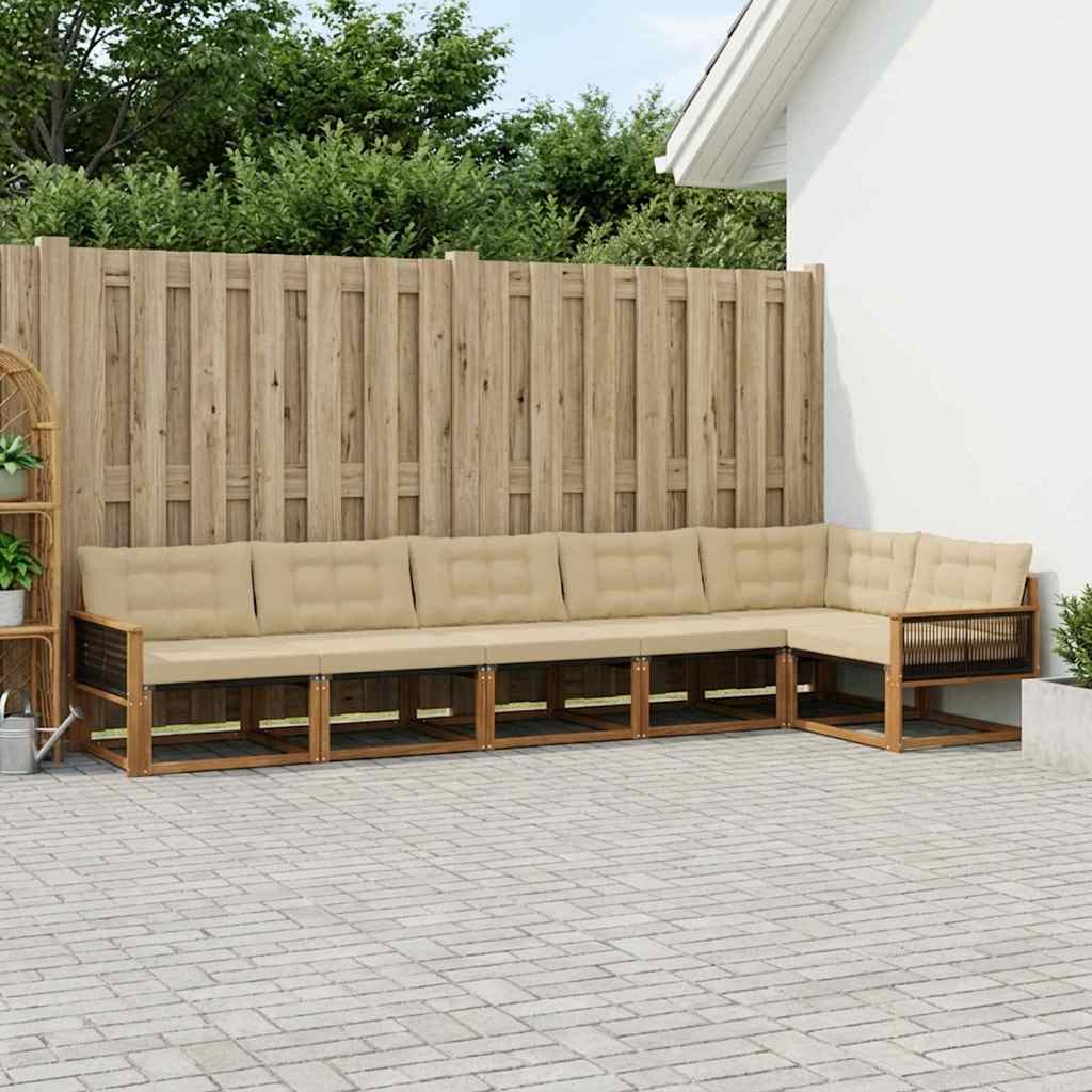Buiten bankenset met kussen 6 pcs Natuurlijk en Beige is nu te koop bij PeponiXL, paradijselijk wonen!