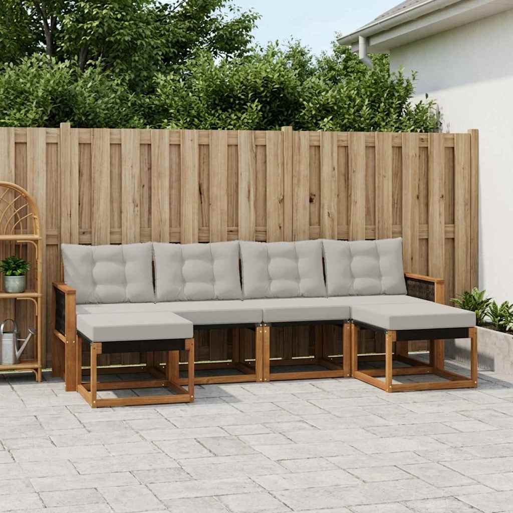 Buiten bankenset met kussen 6 pcs Naturel en lichtgrijs is nu te koop bij PeponiXL, paradijselijk wonen!