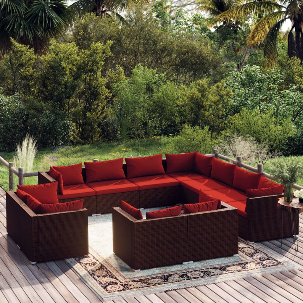 11-delige Loungeset met kussens poly rattan bruin is nu te koop bij PeponiXL, paradijselijk wonen!