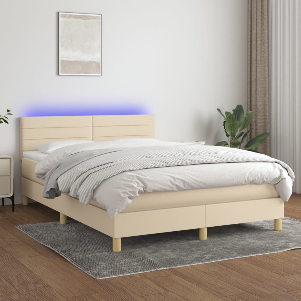 Boxspring met matras en LED stof crèmekleurig 140x200 cm is nu te koop bij PeponiXL, paradijselijk wonen!