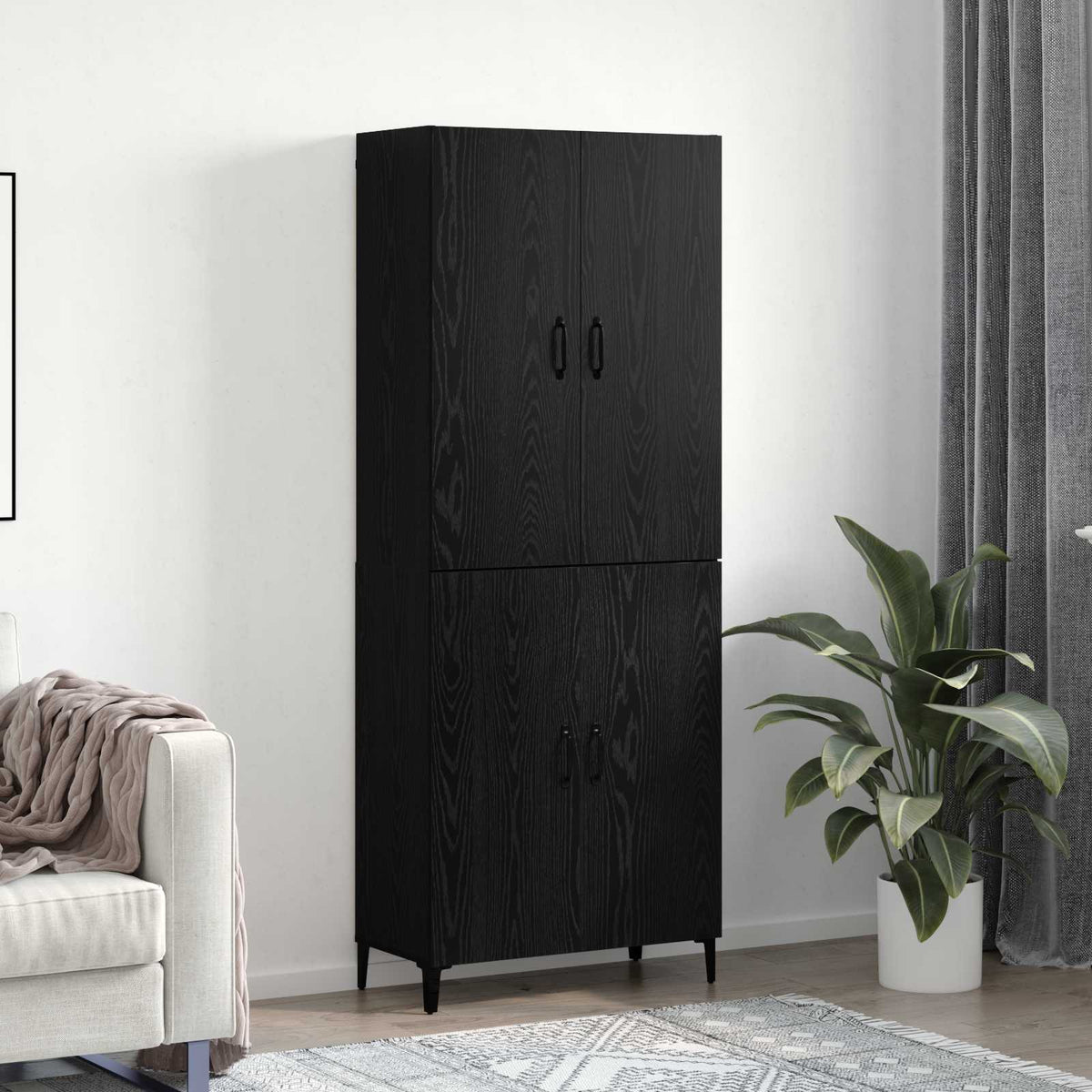 Hoge kast 2 pcs Zwart Eiken Bewerkt hout is nu te koop bij PeponiXL, paradijselijk wonen!