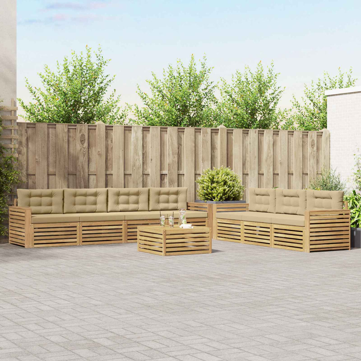 Buiten bankenset 8 pcs Wit en Beige is nu te koop bij PeponiXL, paradijselijk wonen!