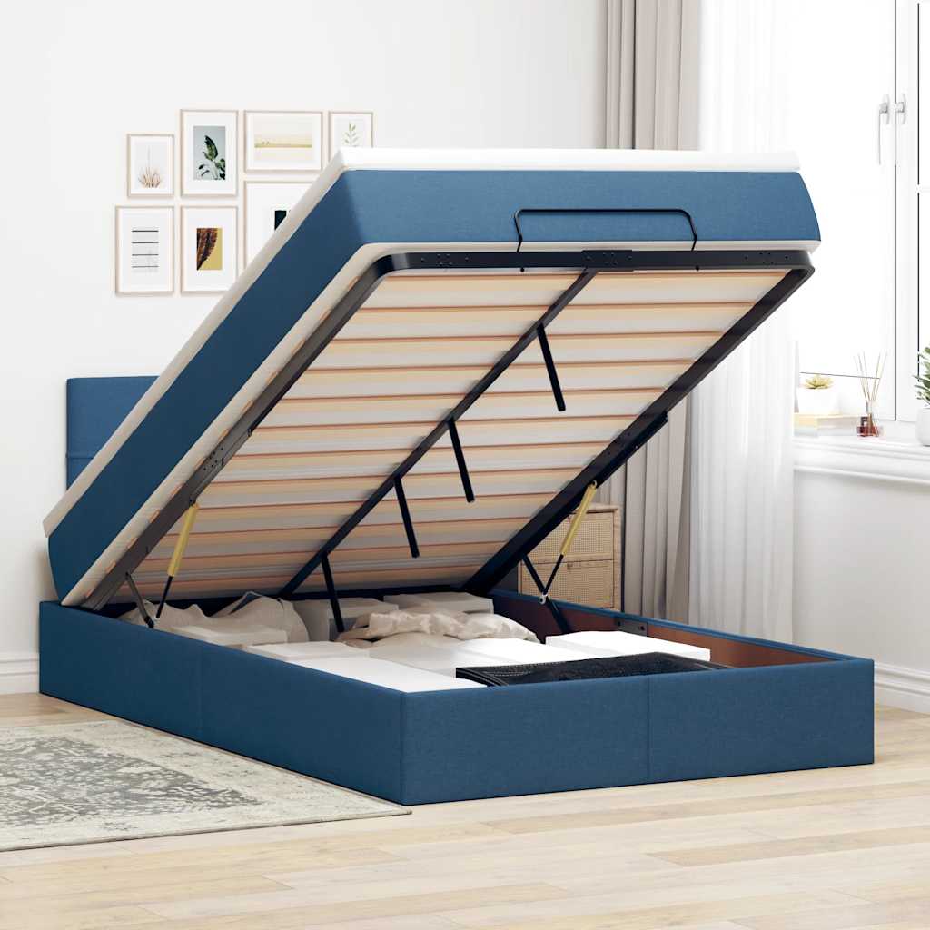 Bed poef met matras en LED's 120x200 cm stof blauw is nu te koop bij PeponiXL, paradijselijk wonen!