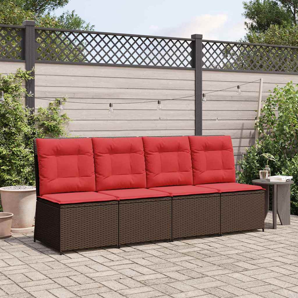 Tuinbank met kussen Bruin en Rood poly rattan is nu te koop bij PeponiXL, paradijselijk wonen!