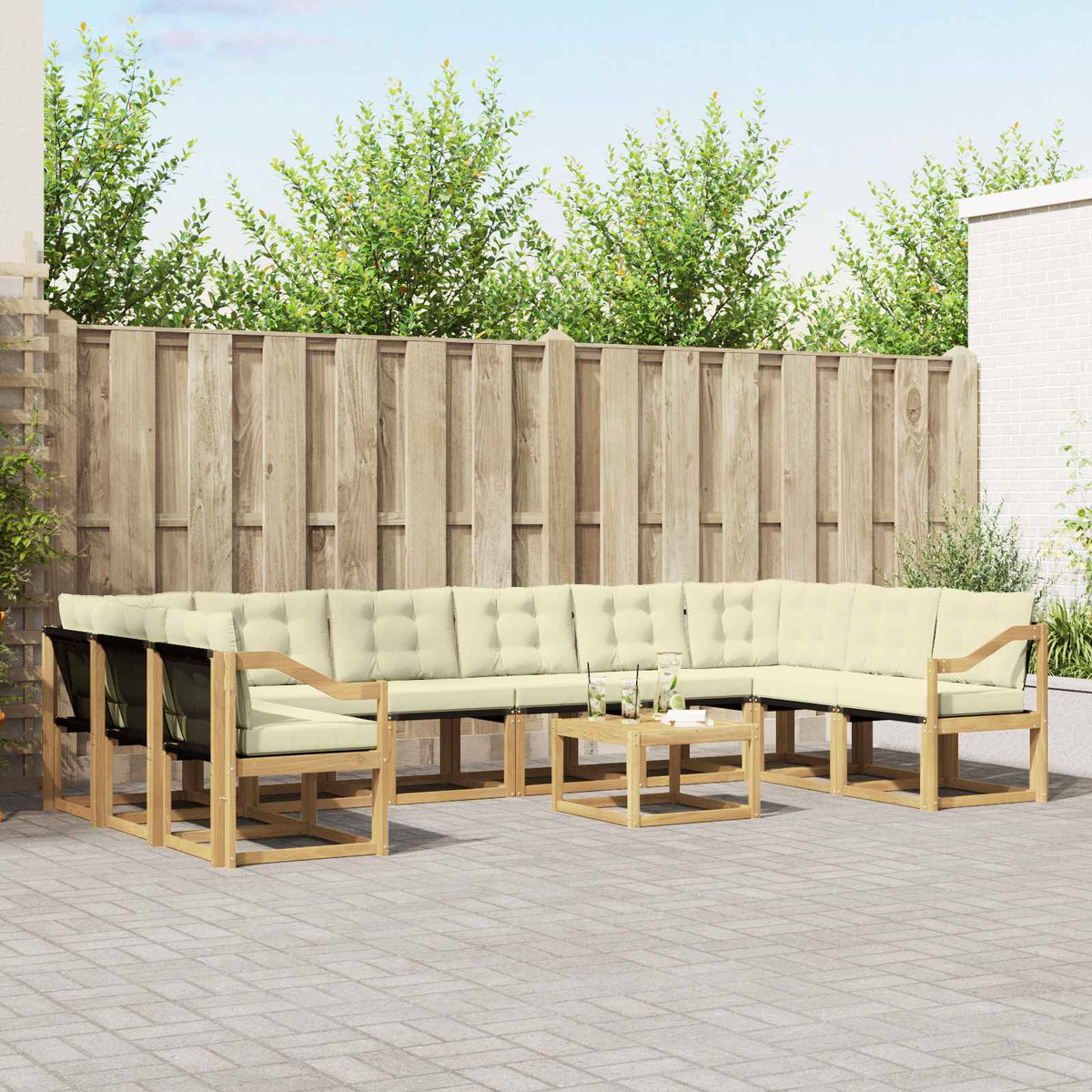 Buiten bankenset met kussen 11 pcs Wit en crèmekleurig is nu te koop bij PeponiXL, paradijselijk wonen!