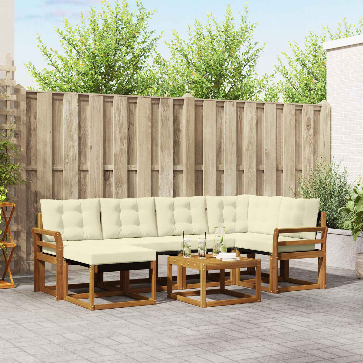 Buiten bankenset met kussen 7 pcs Natuurlijk en Crème is nu te koop bij PeponiXL, paradijselijk wonen!