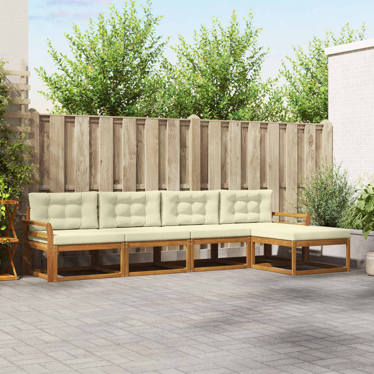 Buiten bankenset met kussen 5 pcs Natuurlijk en Crème is nu te koop bij PeponiXL, paradijselijk wonen!