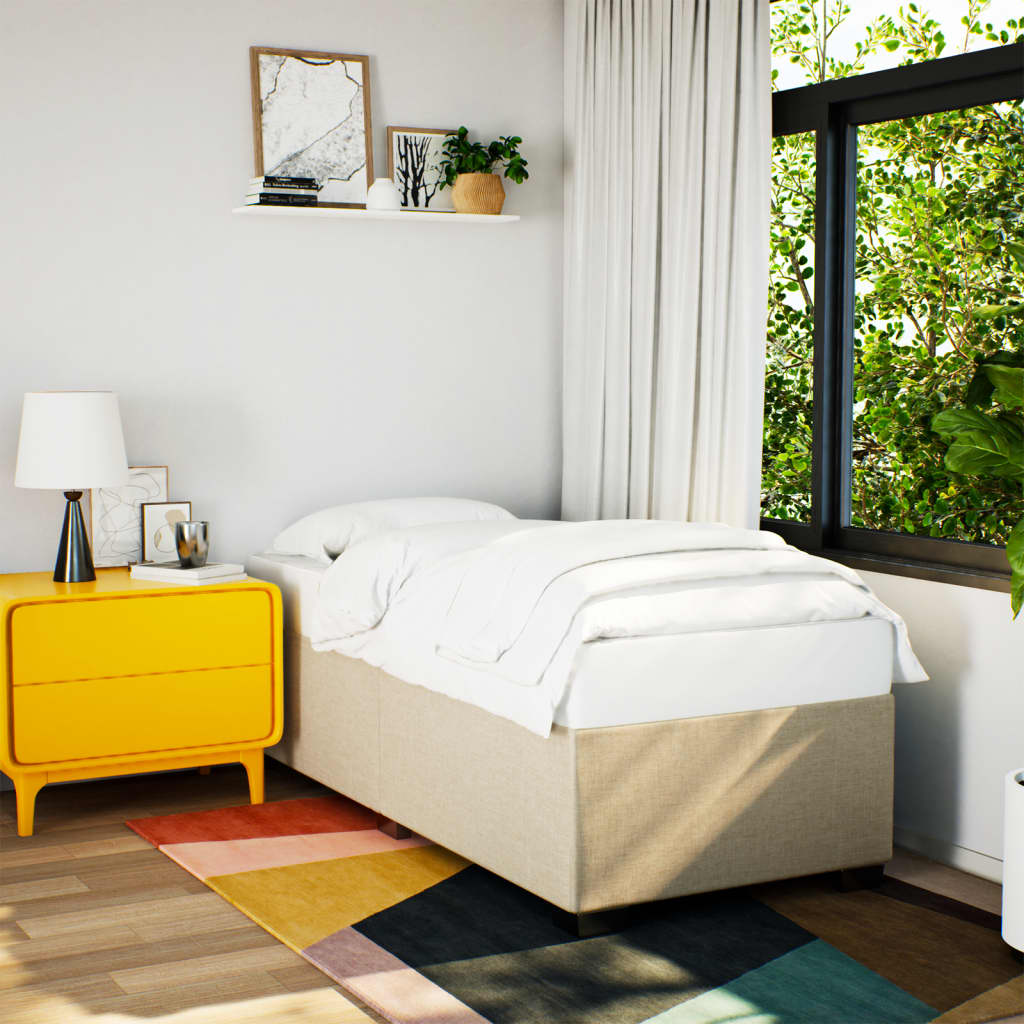 Bedframe zonder matras 100x200 cm stof crèmekleurig is nu te koop bij PeponiXL, paradijselijk wonen!
