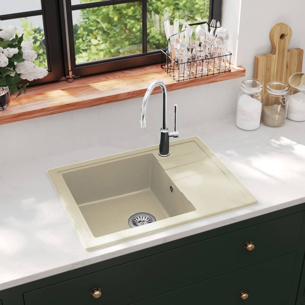 Gootsteen met overloopgat ovaal graniet beige is nu te koop bij PeponiXL, paradijselijk wonen!