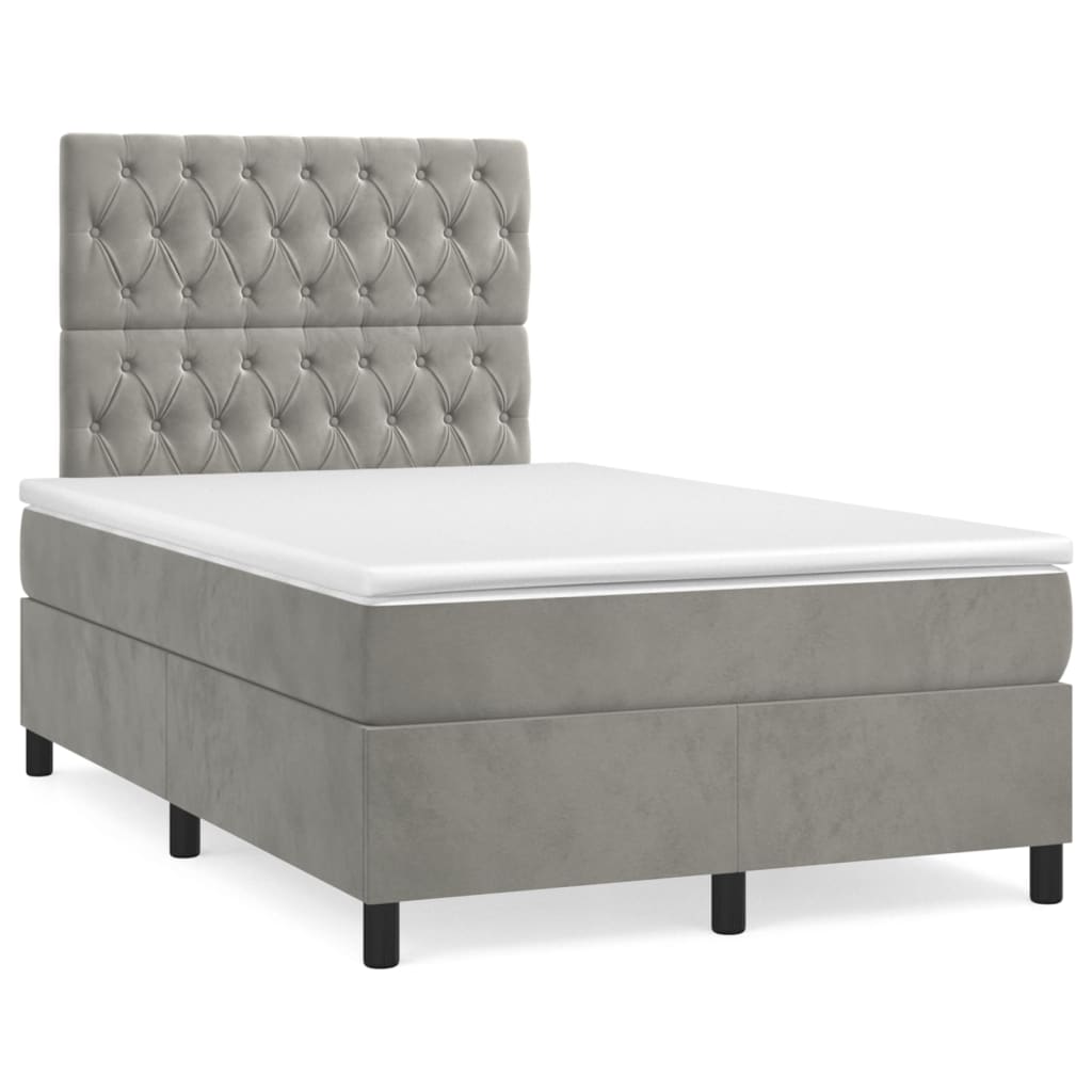 Boxspring met matras en LED fluweel lichtgrijs 120x190 cm is nu te koop bij PeponiXL, paradijselijk wonen!
