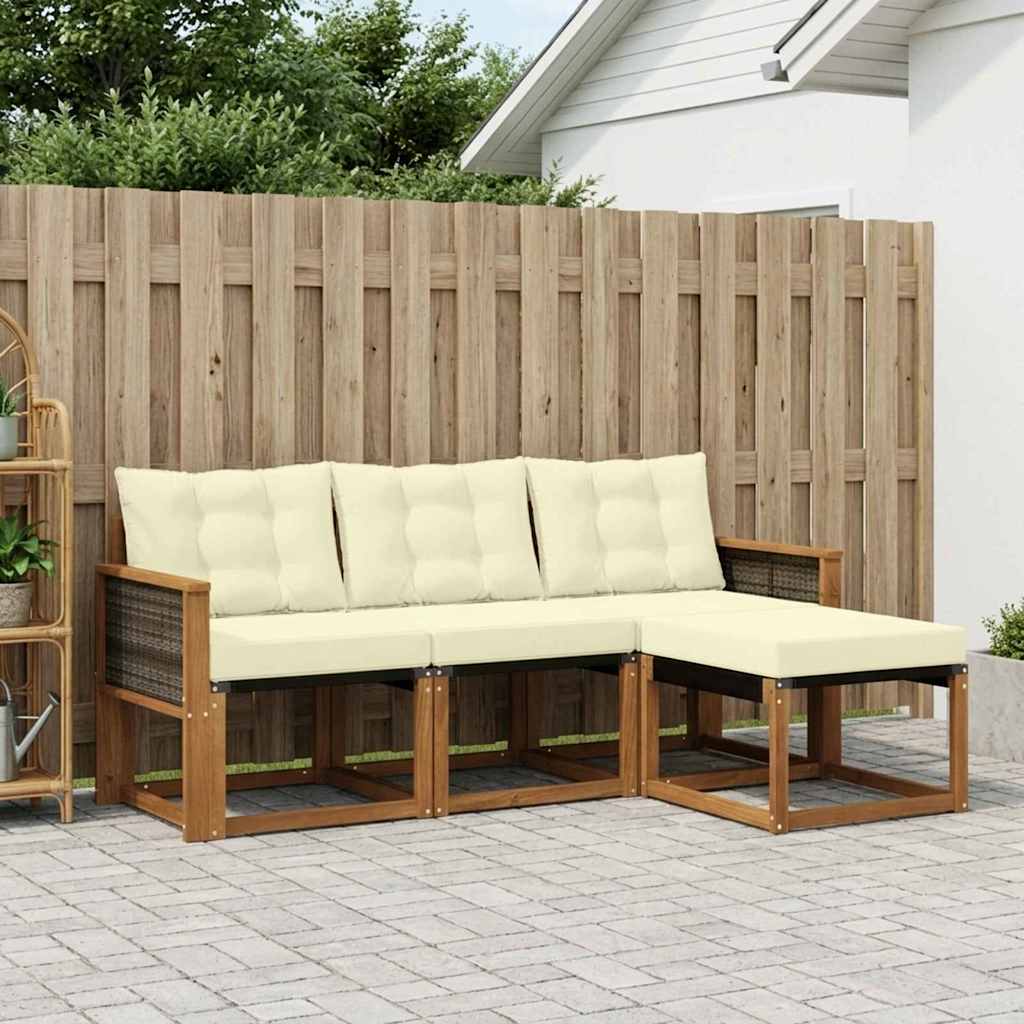 Buiten bankenset met kussen 4 pcs Natuurlijk en Crème is nu te koop bij PeponiXL, paradijselijk wonen!