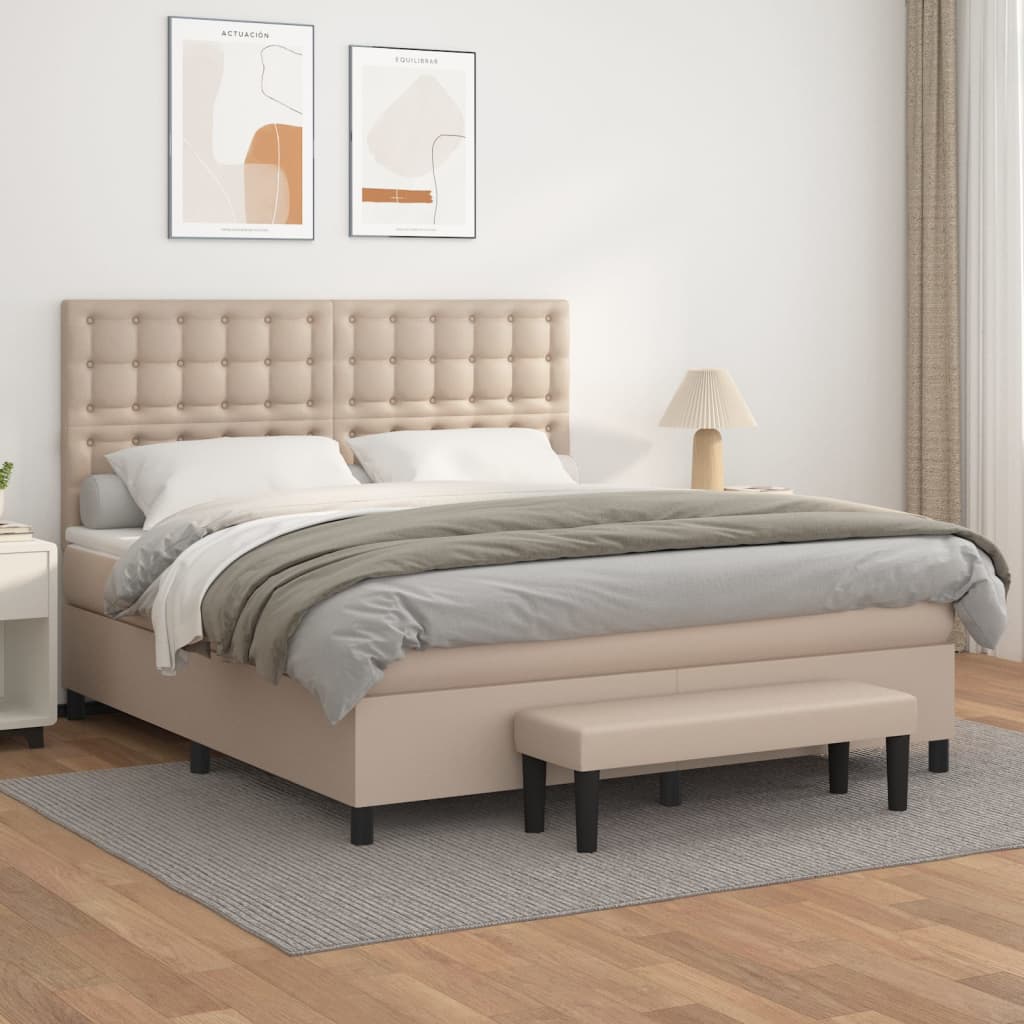 Boxspring met matras kunstleer cappuccinokleurig 160x200 cm is nu te koop bij PeponiXL, paradijselijk wonen!